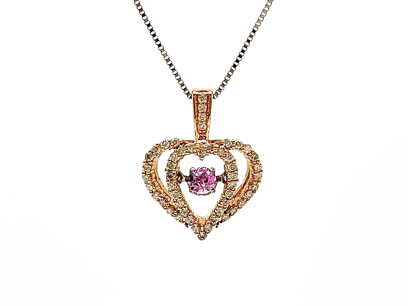 10K Rose & White Gold Pink Sapphire and Diamond 0.17cttw Necklace,18"