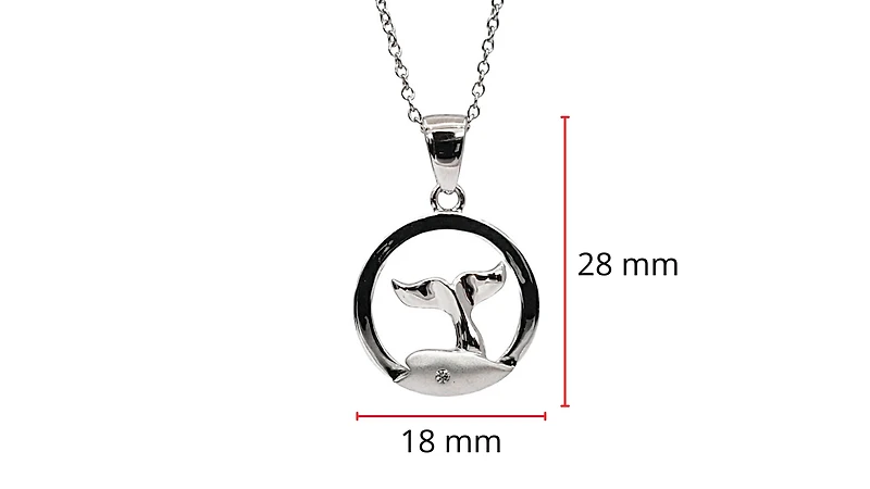 925 Sterling Silver 0.015cttw Canadian Diamond Whale Tail Pendant