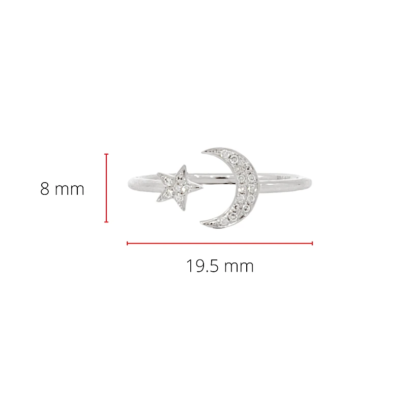 14K White Gold 0.05cttw Diamond Moon & Star Ring, size 6.5