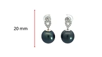 14K White Gold Tahitian Pearl and Diamond Dangle Earrings with Butterfly Back Closure