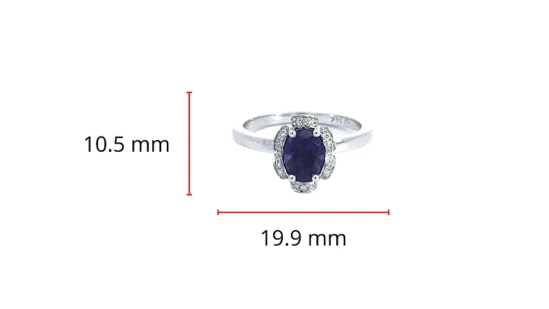 14K White Gold 0.80cttw Amethyst and 0.12cttw Diamond Ring, size 6