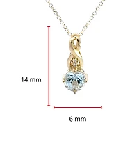 10K Yellow Gold 5.0mm Round Cut Aquamarine & 0.01cttw Diamond Pendant - 18"