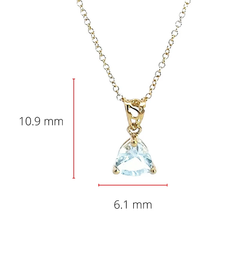 10K Yellow Gold 5.0mm Trillion Cut Aquamarine Pendant - 18"