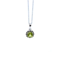 10K White Gold 5mm Cushion Cut Peridot & 0.02cttw Diamond Pendant, 18"