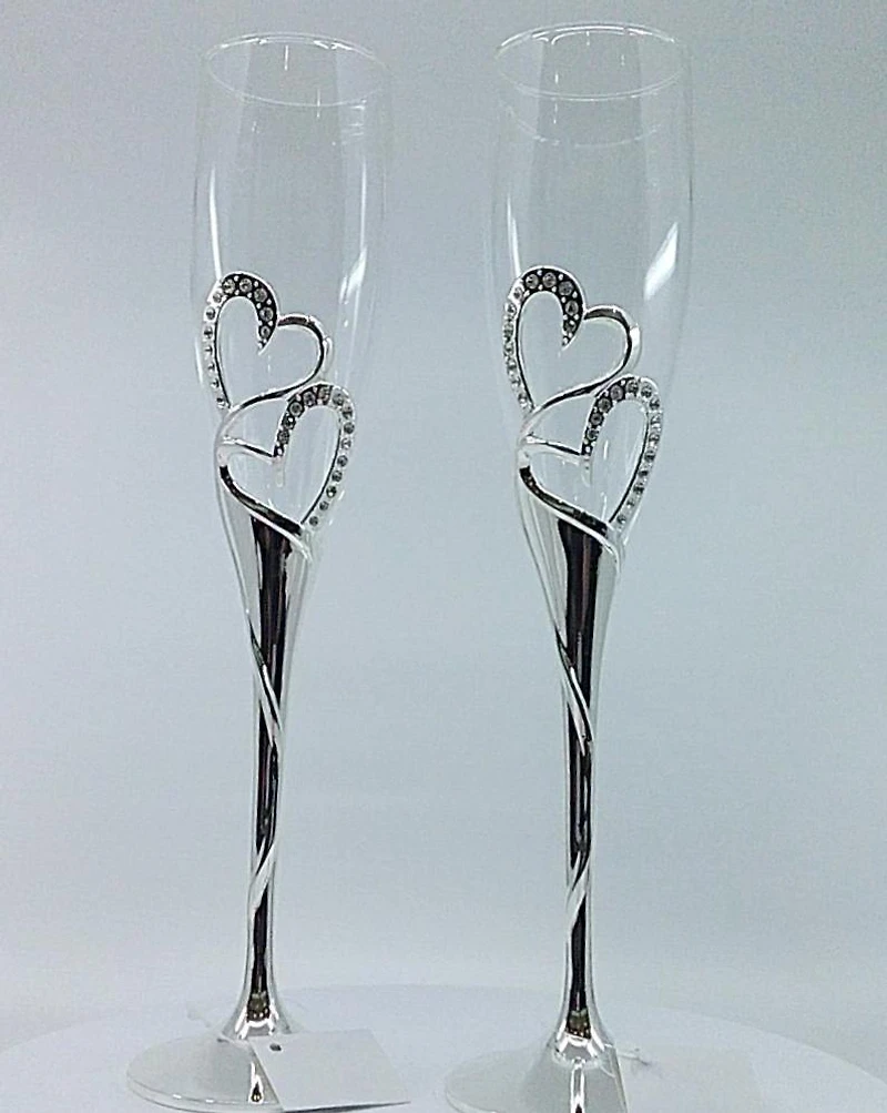 Double Heart Champagne Flutes