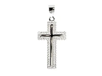 925 Sterling Silver Cubic Zirconia 28mm x 15mm Crested Cross Charm