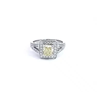 14K White Gold 1.52cttw Fancy Natural Yellow Diamond Halo Engagement Ring, 6.5