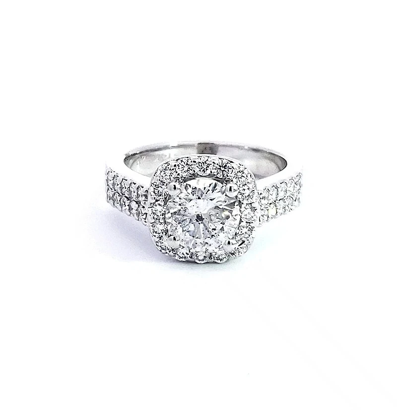 14K White Gold 2.09cttw Diamond Halo Engagement Ring, Size 6.5 - Natural Diamond / 4.5