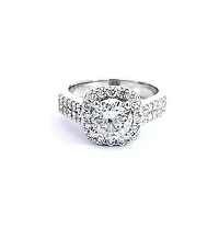 14K White Gold 2.09cttw Diamond Halo Engagement Ring, Size 6.5 - Natural Diamond / 4.5