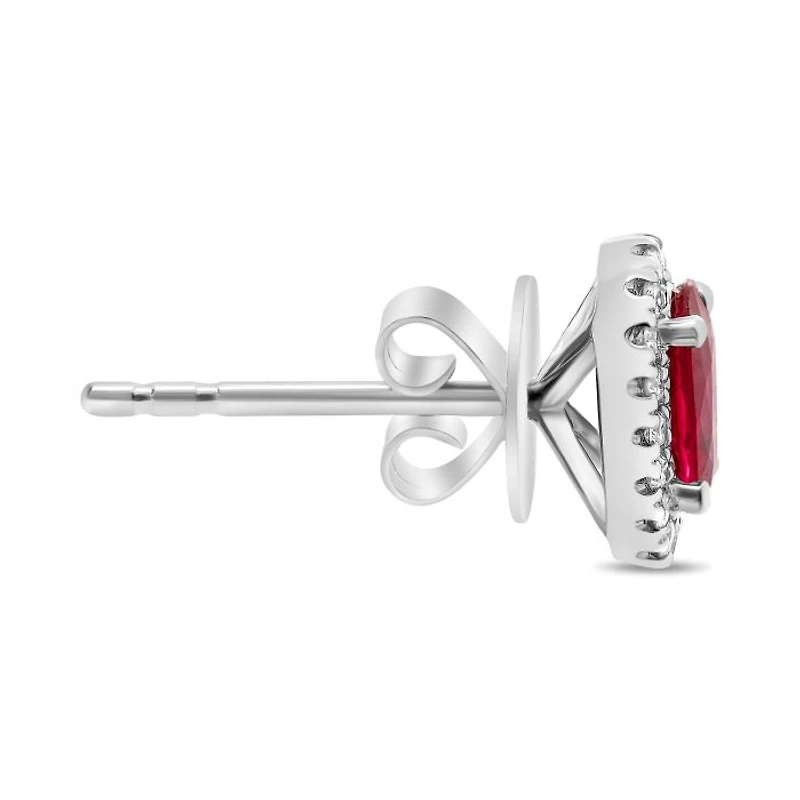 18K White Gold Ruby and Diamond Halo Stud Earrings