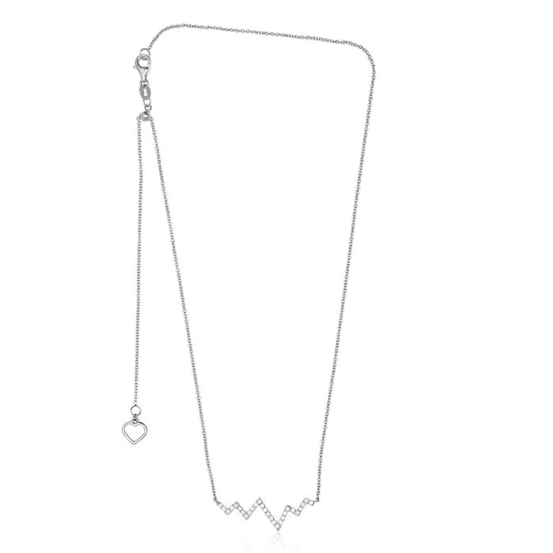 14K White Gold Diamond "Heartbeat" Necklace, 18"