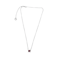 18K White Gold Ruby and Diamond Halo Necklace, 16-18"