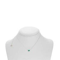 18K White Gold  Oval Cut Emerald and Diamond Halo Necklace, 16-18"