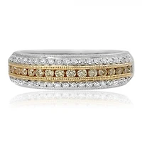 18K Two Tone Fancy Yellow and White Diamonds Wedding Band