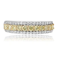 18K Two Tone Fancy Yellow and White Diamonds Wedding Band