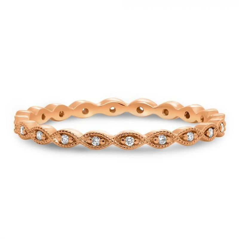 14K White, Yellow or Rose Gold 0.06cttw Diamond Milgrain Eternity Band - 14K White Gold