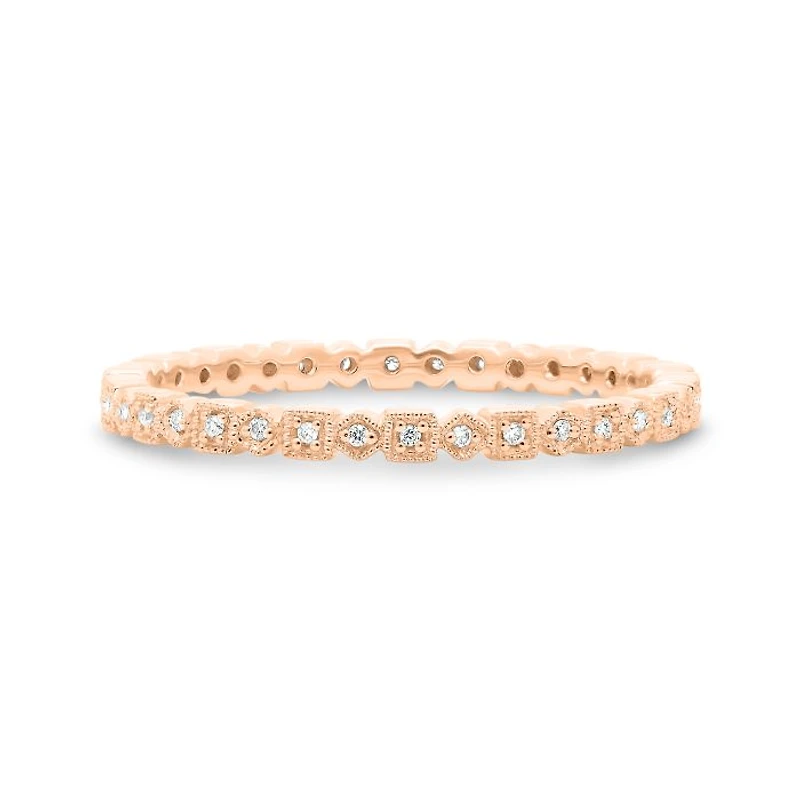 14K White, Yellow or Rose Gold 0.06cttw Diamond Geometric Milgrain Eternity Band - 14K White Gold / 4.5