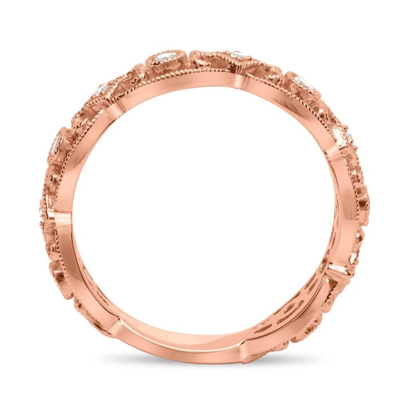 14K White, Yellow or Rose Gold 0.20cttw Ornate Milgrain Diamond Band - 14K White Gold / 4.5