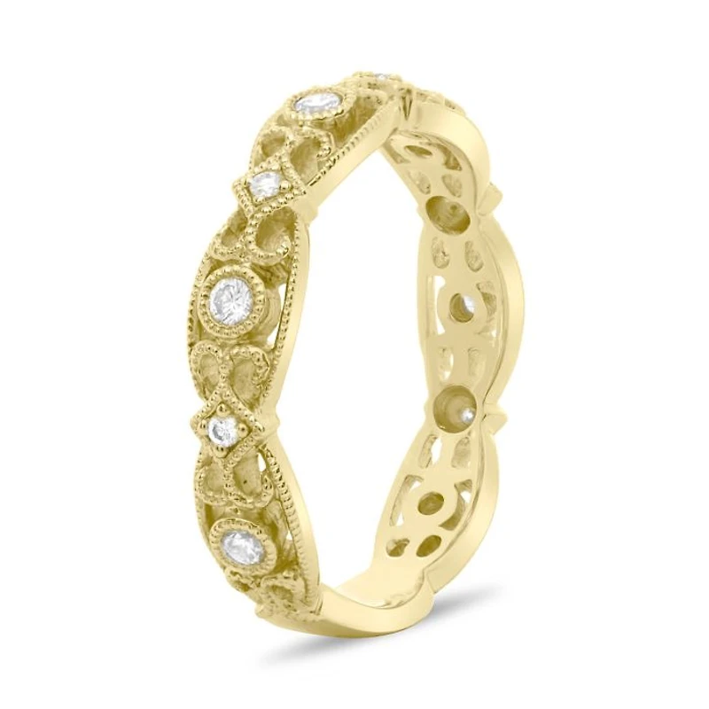 14K White, Yellow or Rose Gold 0.20cttw Ornate Milgrain Diamond Band - 14K White Gold / 4.5