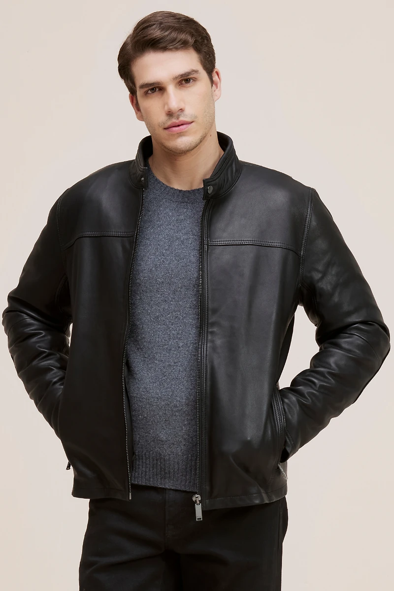 BOWEN Genuine Lamb Leather Moto Bomber Bio Down Insulation