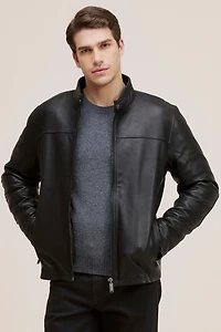 BOWEN Genuine Lamb Leather Moto Bomber Bio Down Insulation