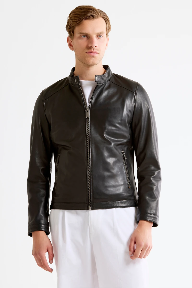 CAMDEN2 Genuine Lamb Leather Bomber Jacket