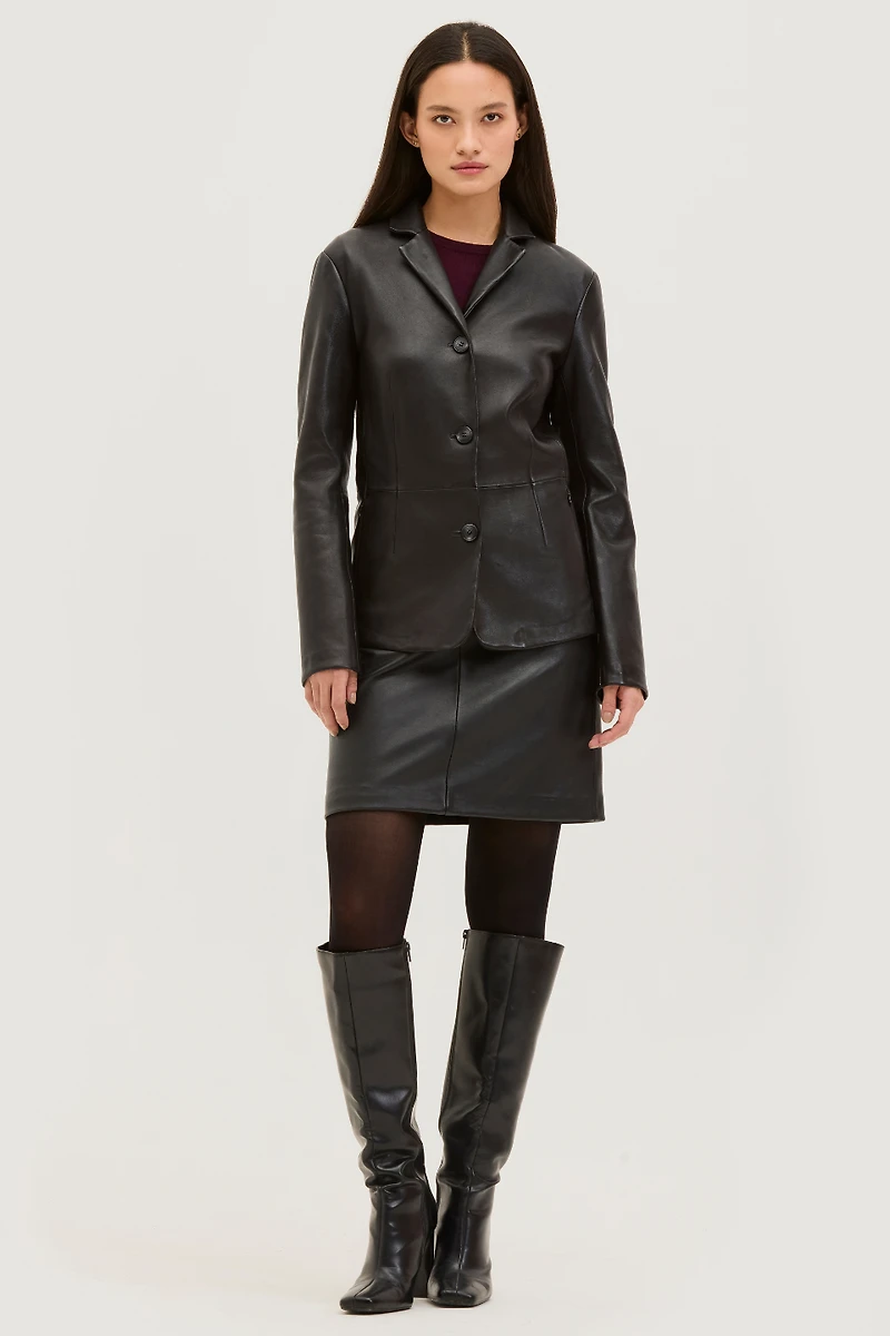 ADLEY BONDED LEATHER BLAZER