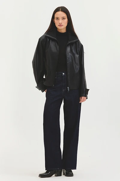 NEYAH LEATHER BOXED JACKET WITH BELL SLEEVES