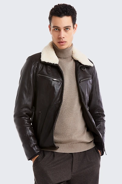 HUNTLEY Genuine Lamb Leather Aviator Bomber Jacket