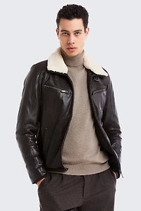 HUNTLEY Genuine Lamb Leather Aviator Bomber Jacket