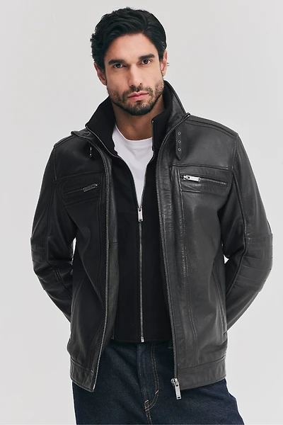 HAYDEN Genuine Lamb Leather Bomber Jacket Detachable Storm Insert