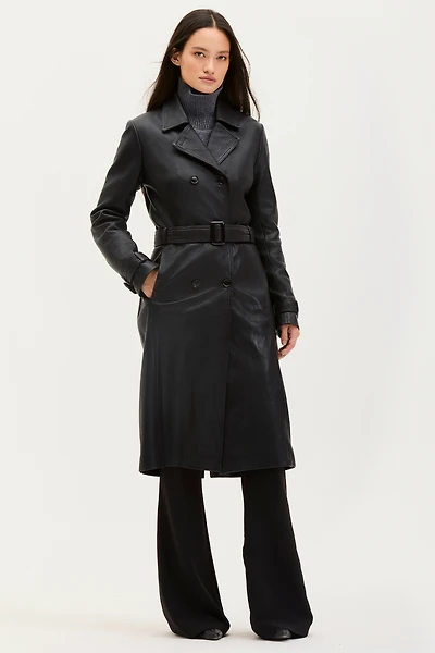 DALIANE Genuine Leather Trench Coat