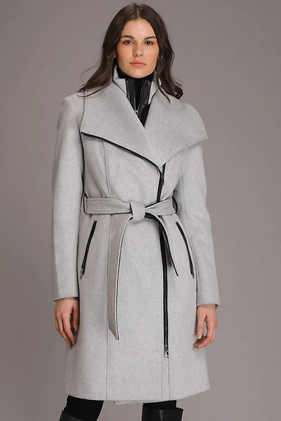 AERYN Genuine Luxe Lamb Leather Trimmed Wool Coat