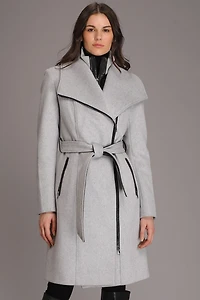 AERYN Genuine Luxe Lamb Leather Trimmed Wool Coat
