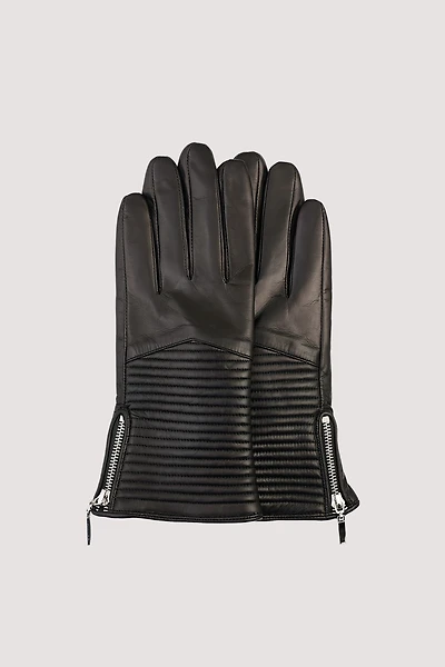 ARLYN Genuine Leather Glove Zipper Quilt Detail