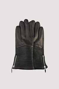 ARLYN Genuine Leather Glove Zipper Quilt Detail