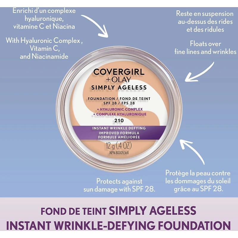 Simply Ageless Instant Wrinkle Defying Foundation With Hyaluronic Complex, Vitamin C, and Niacinamide - Spf 28, 100% Cruelty-Free