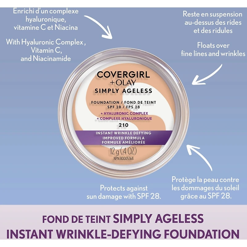 Simply Ageless Instant Wrinkle Defying Foundation With Hyaluronic Complex, Vitamin C, and Niacinamide - Spf 28, 100% Cruelty-Free