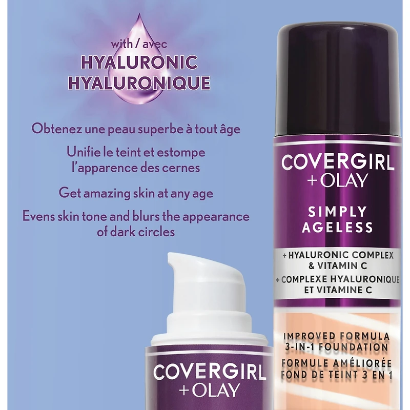 Simply Ageless 3-in-1 Liquid Foundation Infused with Hyaluronic Complex, Vitamin C and Niacinamide -  Hydrating Formula, 100% Cruelty-Free