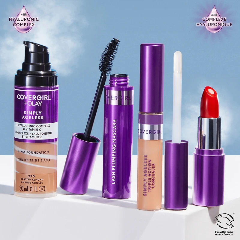 Simply Ageless 3-in-1 Liquid Foundation Infused with Hyaluronic Complex, Vitamin C and Niacinamide -  Hydrating Formula, 100% Cruelty-Free