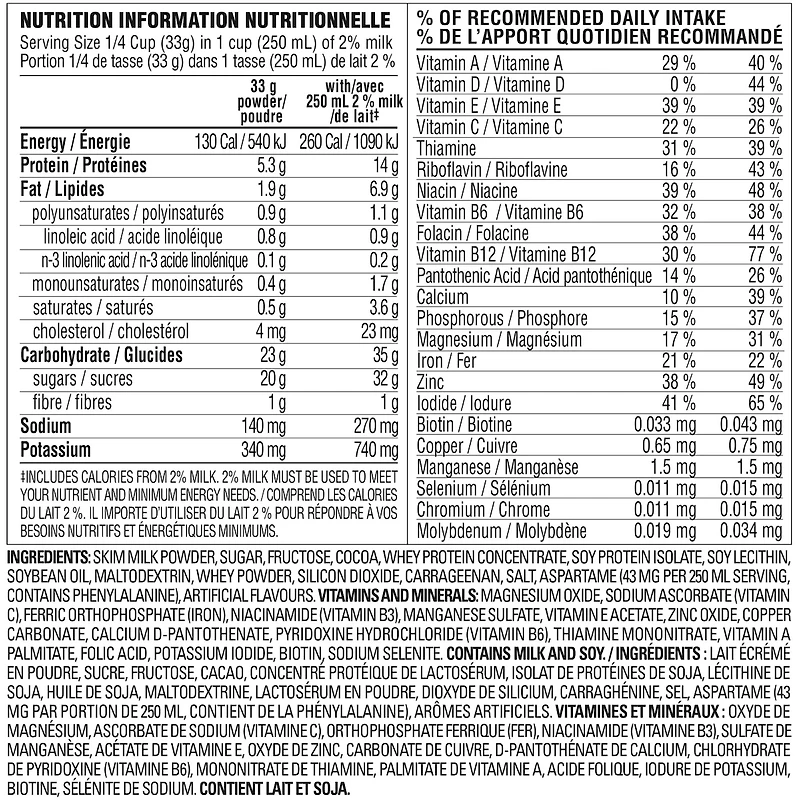 Mélange pour secousses de remplacement de repas en poudre d'origine avec 14 g de protéines et 23 vitamines et minéraux Protein Plus