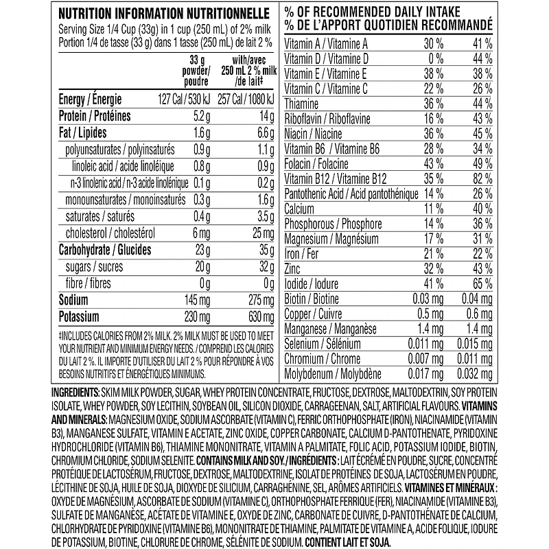 Mélange pour secousses de remplacement de repas en poudre d'origine avec 14 g de protéines et 23 vitamines et minéraux Protein Plus
