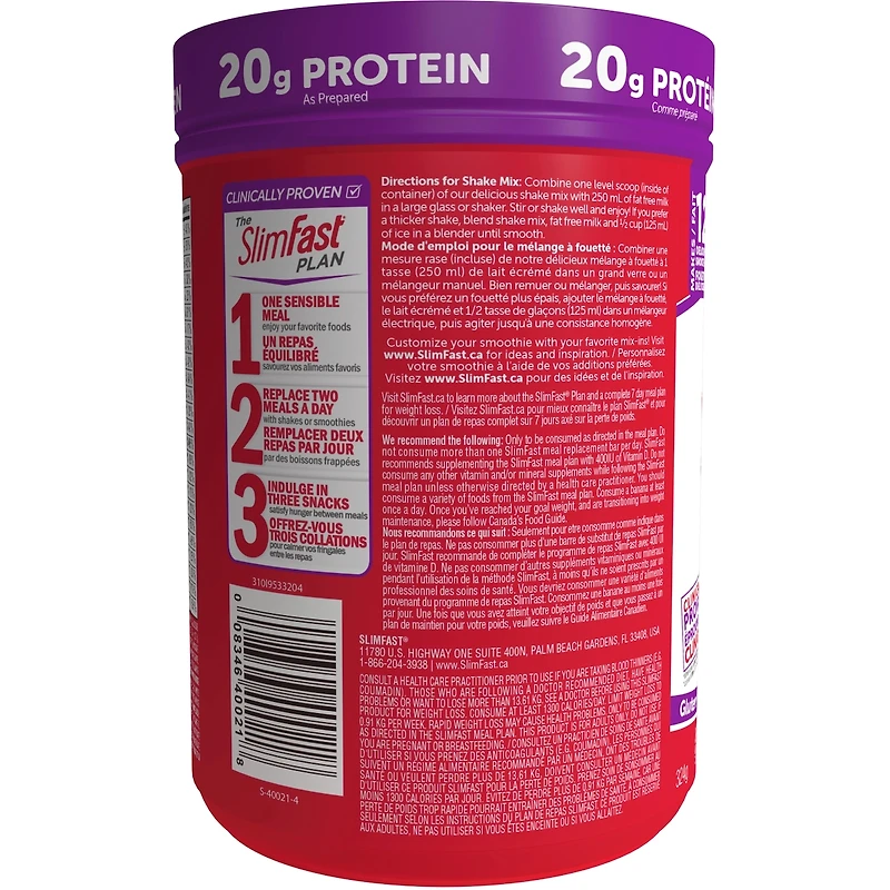 Mélange secoué pour substituts de repas en poudre Advanced Smoothie avec 20 g de protéines