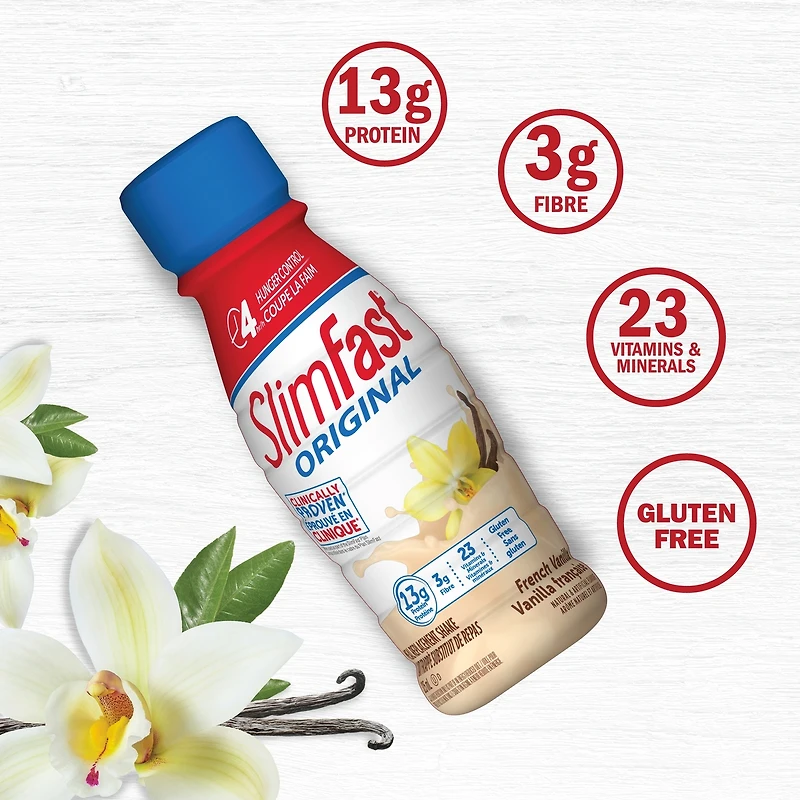 Shakes de remplacement de repas prêts à boire originaux avec 13 g de protéines, 3 g de fibres plus 23 vitamines et minéraux