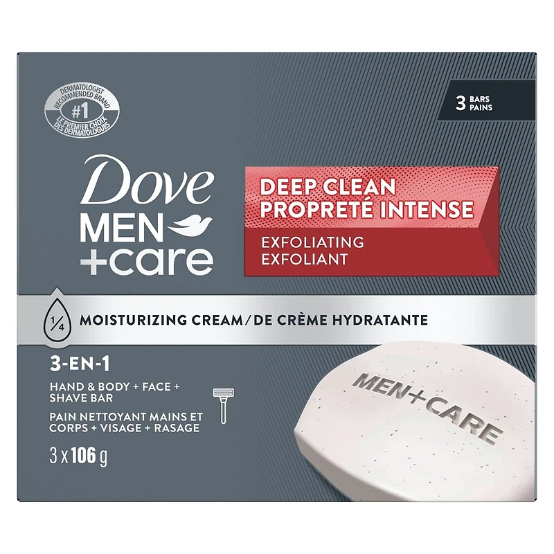 Dove Men+Care Body and Face Bar for healthy and strong skin Deep Clean ¼ moisturizing cream 106 g Pack of 3