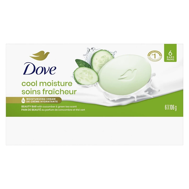 Skin Care Beauty Bar For Softer Skin Cucumber and Green Tea More Moisturizing Than Bar Soap 6 count
