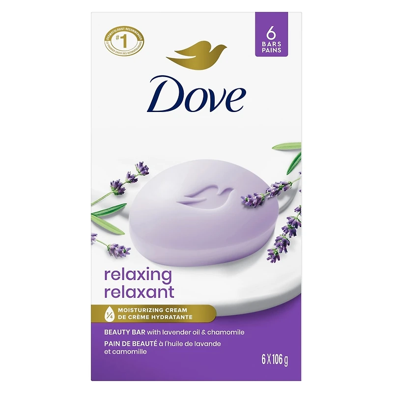 Dove Beauty Bar Gentle Skin Cleanser Moisturizing for Gentle Soft Skin Care Relaxing Lavender More Moisturizing Than Bar Soap 106 g 6 count