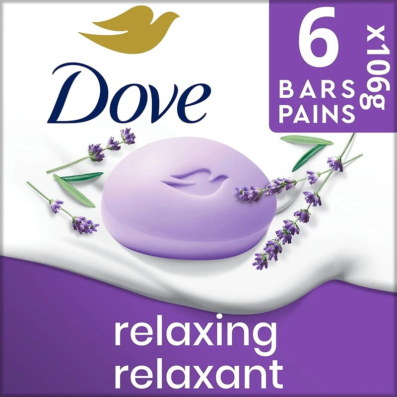 Dove Beauty Bar Gentle Skin Cleanser Moisturizing for Gentle Soft Skin Care Relaxing Lavender More Moisturizing Than Bar Soap 106 g 6 count