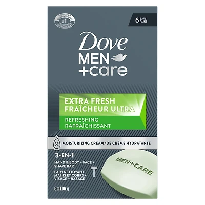 Pain nettoyant pour le corps et le visage pour une peau rafraîchie Dove Men+Care Fraîcheur Ultra avec ¼ de crème hydratante 106 g Lot de 6