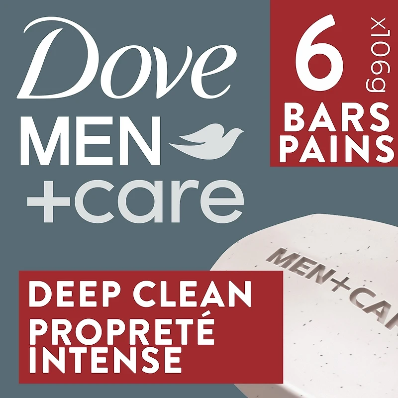 Dove Men+Care Deep Clean Hand & Body & Face & Exfoliation Bar Soap with purifying grains for healthy-looking and strong skin with ¼ moisturizing cream 106 g Pack of 6
